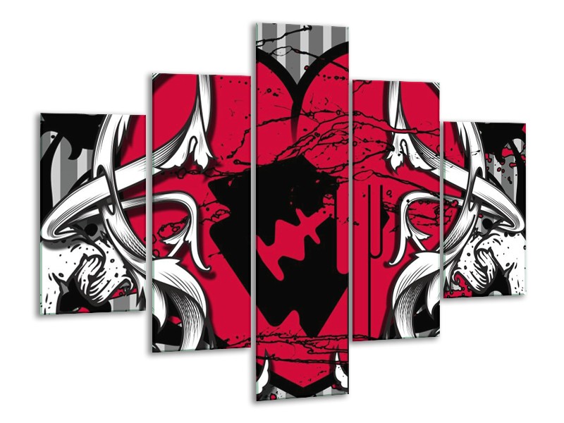Glas schilderij Popart | Rood, Zwart, Grijs | 100x70cm 5Luik