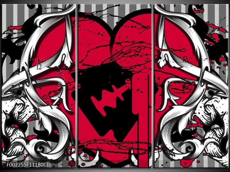 Klok schilderij Popart | Rood, Zwart, Grijs | 111x80cm 3Luik