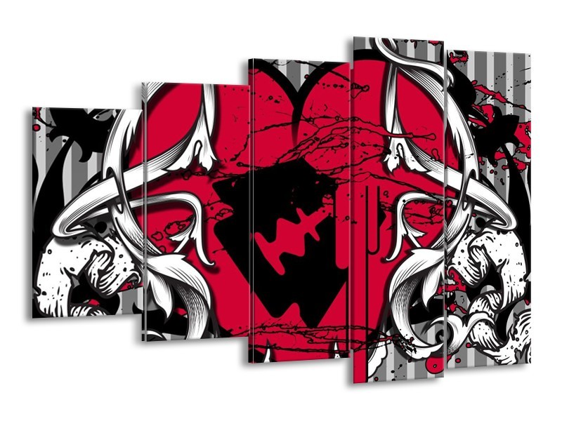Canvas schilderij Popart | Rood, Zwart, Grijs | 150x100cm 5Luik
