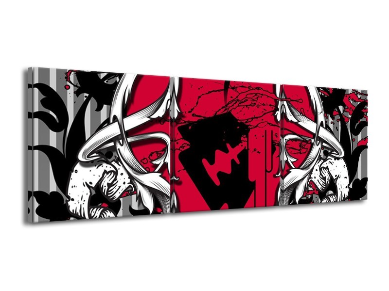 Canvas schilderij Popart | Rood, Zwart, Grijs | 150x50cm 3Luik