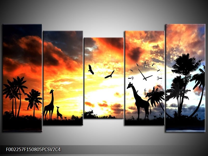 Klok schilderij Natuur | Oranje, Geel, Zwart | 150x80cm 5Luik