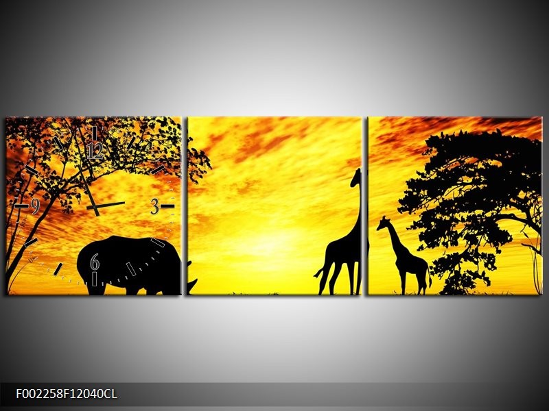 Klok schilderij Natuur | Geel, Zwart, Bruin | 120x40cm 3Luik