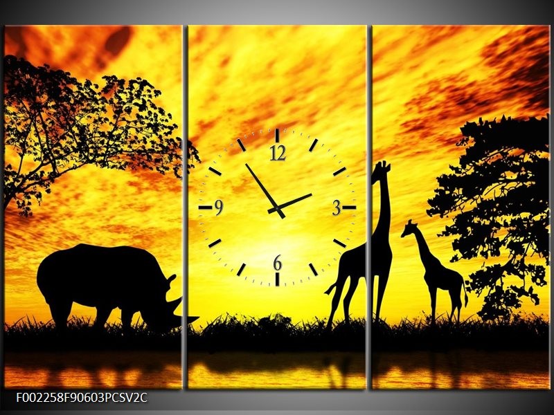 Klok schilderij Natuur | Geel, Zwart, Bruin | 90x60cm 3Luik