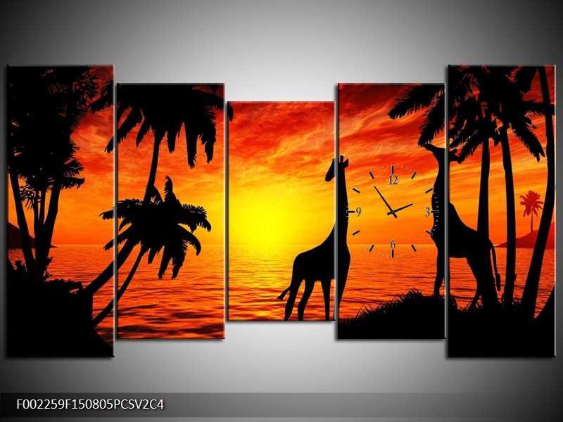 Klok schilderij Natuur | Oranje, Rood, Bruin | 150x80cm 5Luik