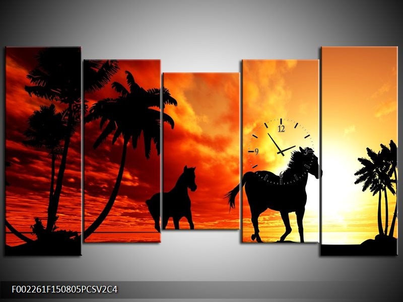 Klok schilderij Natuur | Oranje, Zwart, Bruin | 150x80cm 5Luik