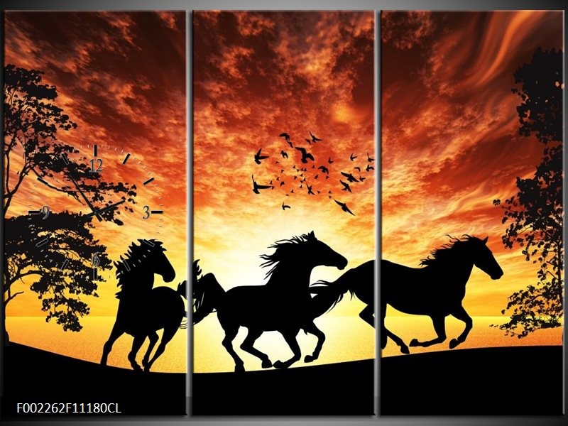 Klok schilderij Natuur | Oranje, Zwart, Bruin | 111x80cm 3Luik