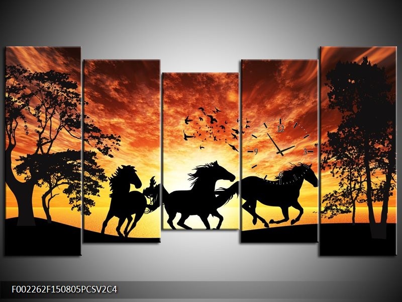 Klok schilderij Natuur | Oranje, Zwart, Bruin | 150x80cm 5Luik