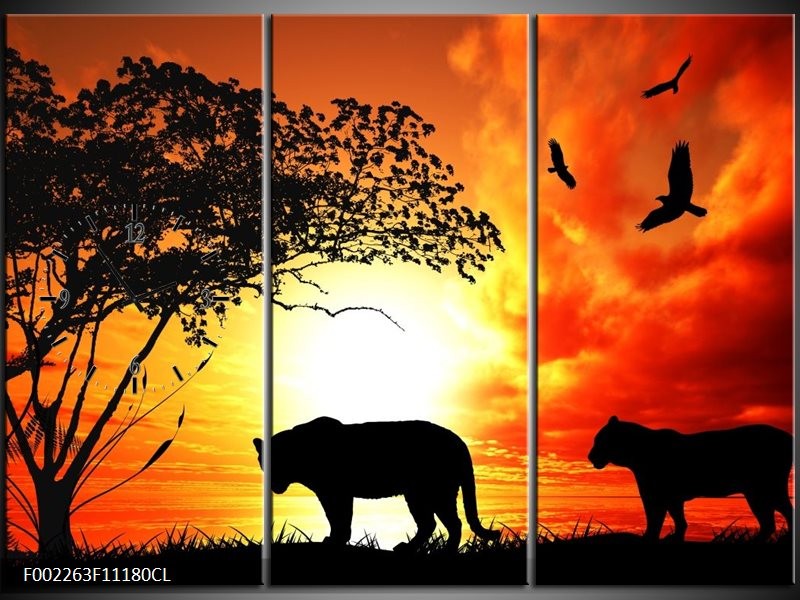 Klok schilderij Natuur | Oranje, Rood, Bruin | 111x80cm 3Luik