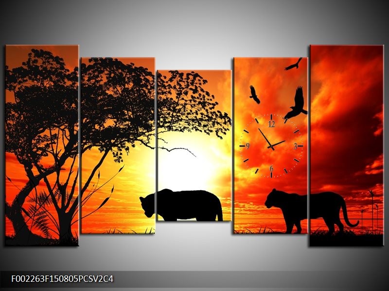 Klok schilderij Natuur | Oranje, Rood, Bruin | 150x80cm 5Luik