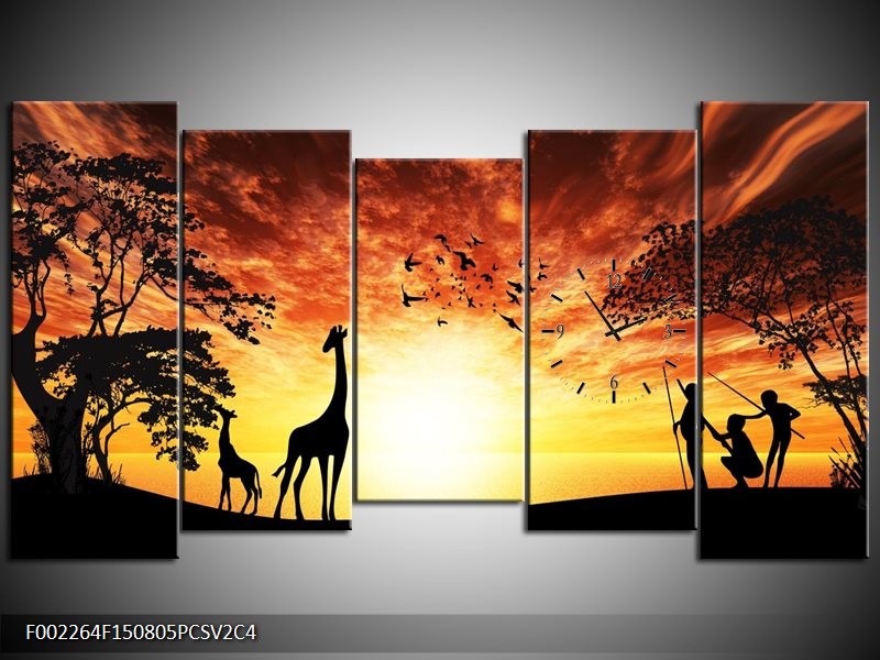 Klok schilderij Natuur | Oranje, Rood, Bruin | 150x80cm 5Luik