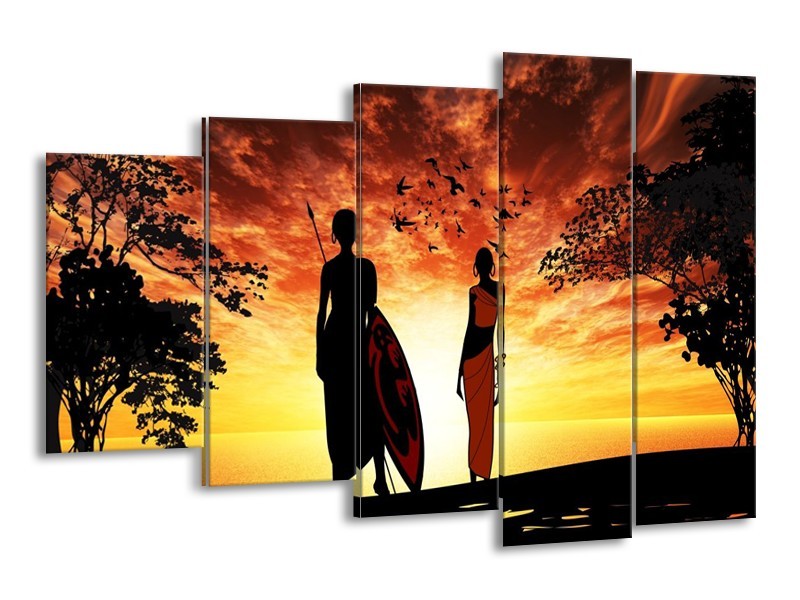 Canvas schilderij Natuur | Oranje, Rood, Bruin | 150x100cm 5Luik
