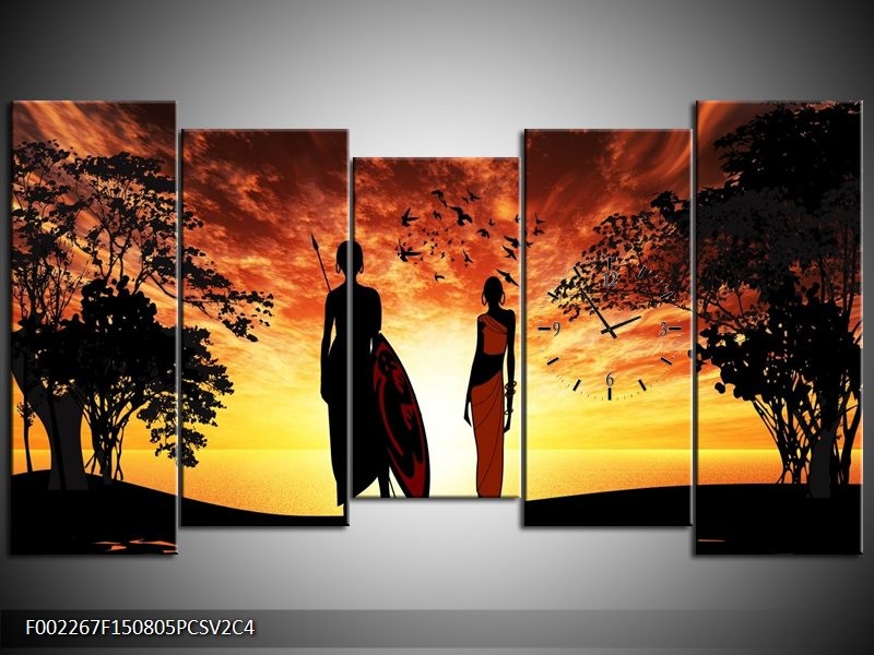 Klok schilderij Natuur | Oranje, Rood, Bruin | 150x80cm 5Luik