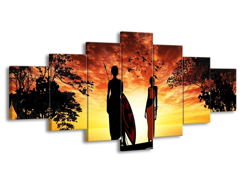 Canvas schilderij Natuur | Oranje, Rood, Bruin | 210x100cm 7Luik
