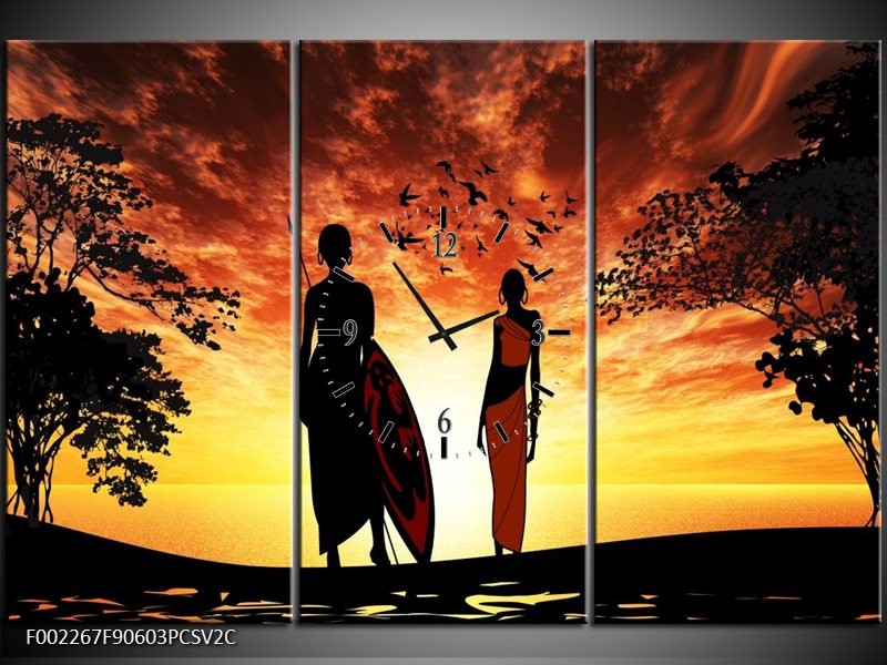 Klok schilderij Natuur | Oranje, Rood, Bruin | 90x60cm 3Luik