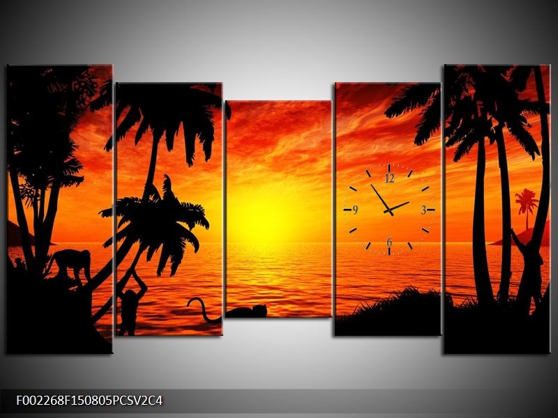 Klok schilderij Natuur | Oranje, Rood, Bruin | 150x80cm 5Luik