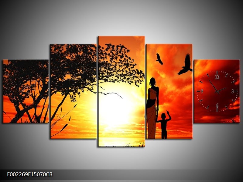 Klok schilderij Natuur | Oranje, Rood, Bruin | 150x70cm 5Luik