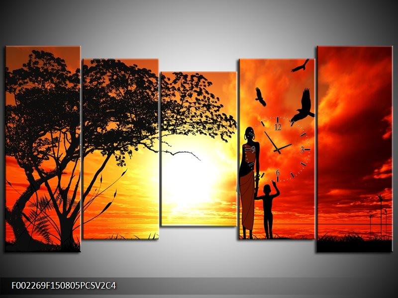 Klok schilderij Natuur | Oranje, Rood, Bruin | 150x80cm 5Luik