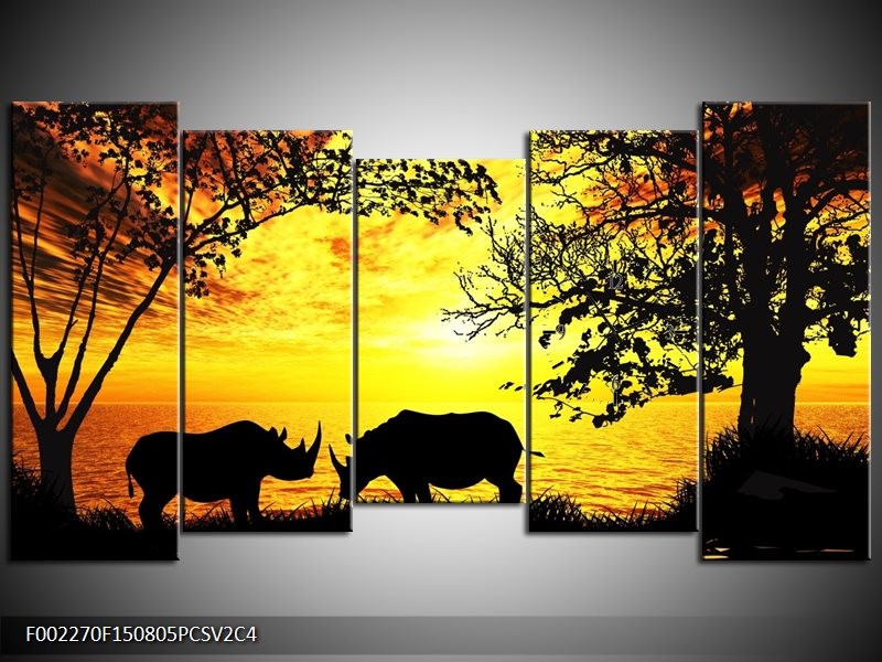 Klok schilderij Natuur | Oranje, Zwart, Bruin | 150x80cm 5Luik