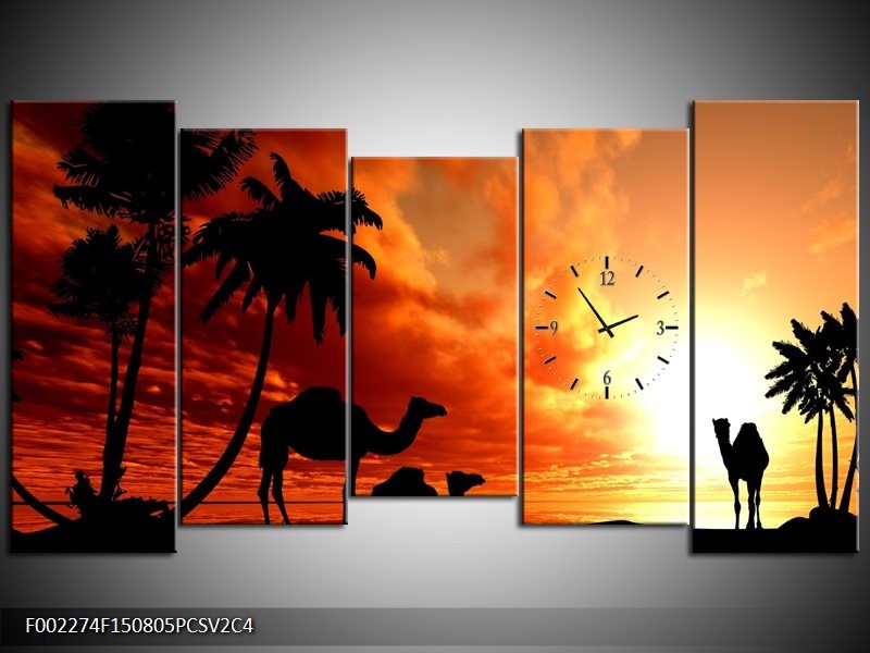 Klok schilderij Natuur | Oranje, Rood, Bruin | 150x80cm 5Luik