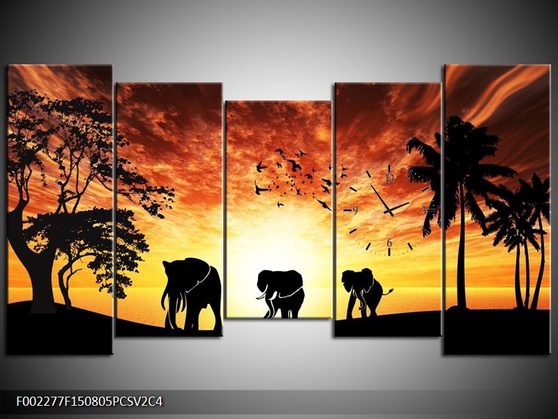 Klok schilderij Natuur | Oranje, Rood, Bruin | 150x80cm 5Luik