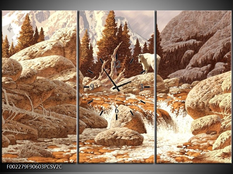 Klok schilderij Natuur | Bruin, Wit | 90x60cm 3Luik