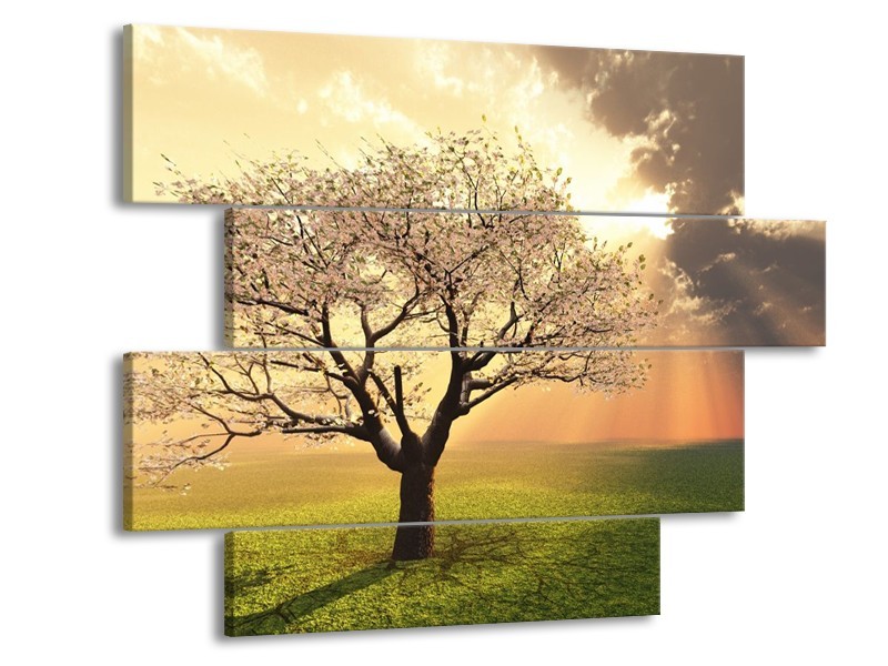 Canvas schilderij Boom | Groen, Geel, Wit | 115x85cm 4Luik
