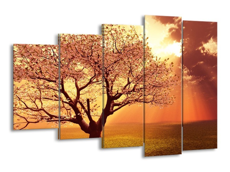 Canvas schilderij Boom | Geel, Oranje, Bruin | 150x100cm 5Luik