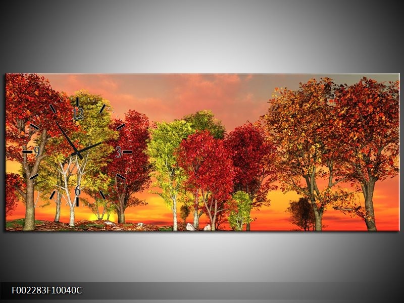 Klok schilderij Herfst | Rood, Bruin, Geel | 100x40cm 1Luik