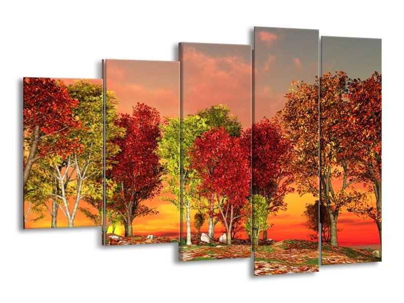 Canvas schilderij Herfst | Rood, Bruin, Geel | 150x100cm 5Luik