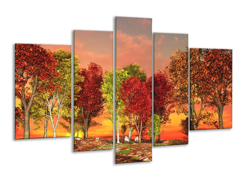 Canvas schilderij Herfst | Rood, Bruin, Geel | 170x100cm 5Luik