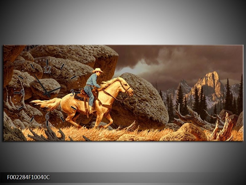 Klok schilderij Paard | Bruin, Geel, Grijs | 100x40cm 1Luik
