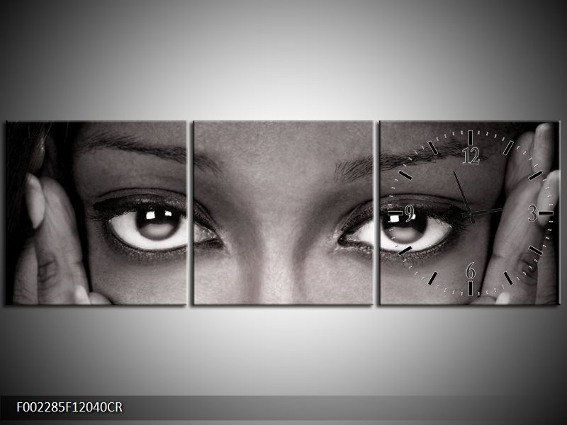 Klok schilderij Gezicht | Grijs, Wit, Zwart | 120x40cm 3Luik