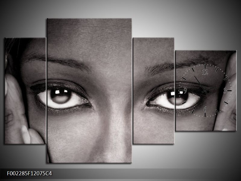 Klok schilderij Gezicht | Grijs, Wit, Zwart | 120x75cm 4Luik