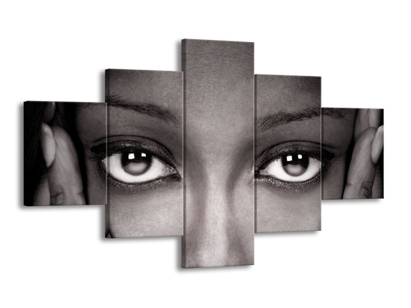 Canvas schilderij Gezicht | Grijs, Wit, Zwart | 125x70cm 5Luik