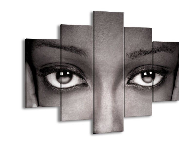 Canvas schilderij Gezicht | Grijs, Wit, Zwart | 150x105cm 5Luik