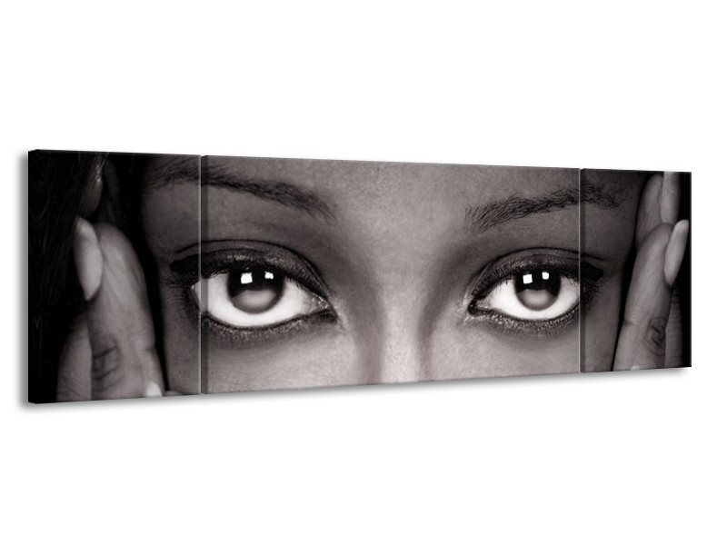Canvas schilderij Gezicht | Grijs, Wit, Zwart | 170x50cm 3Luik
