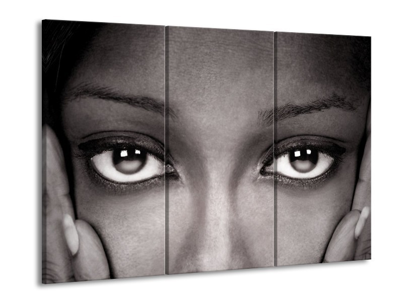 Canvas schilderij Gezicht | Grijs, Wit, Zwart | 90x60cm 3Luik