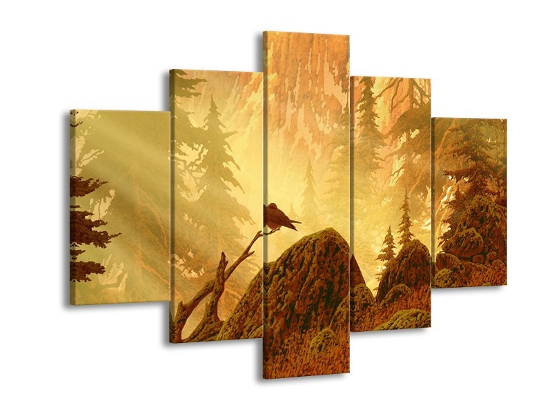 Canvas schilderij Natuur | Geel, Bruin, Wit | 150x105cm 5Luik