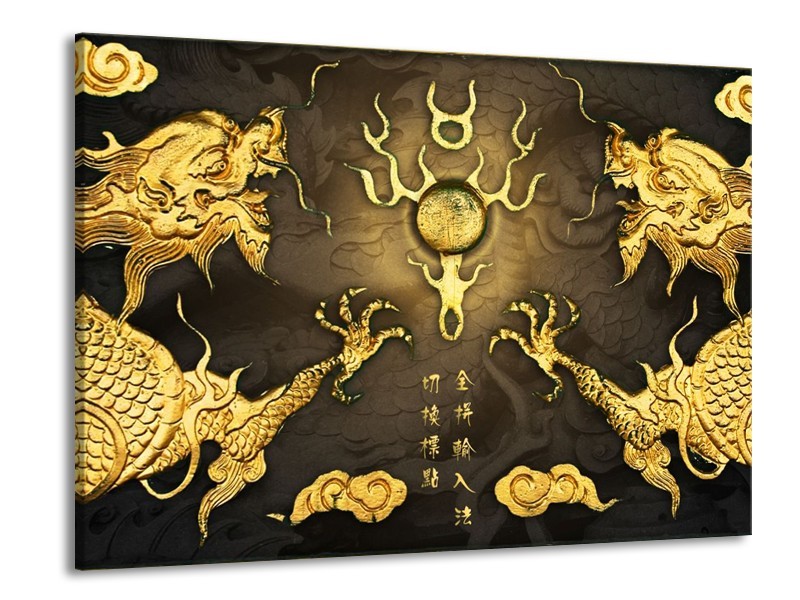 Canvas schilderij Draak | Goud, Bruin | 100x70cm 1Luik
