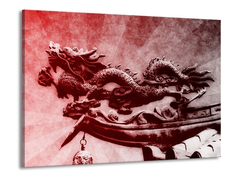 Canvas schilderij Draak | Rood, Grijs, Wit | 100x70cm 1Luik