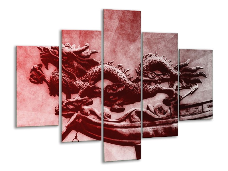 Canvas schilderij Draak | Rood, Grijs, Wit | 100x70cm 5Luik