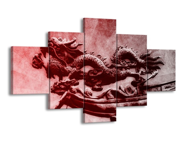 Canvas schilderij Draak | Rood, Grijs, Wit | 125x70cm 5Luik