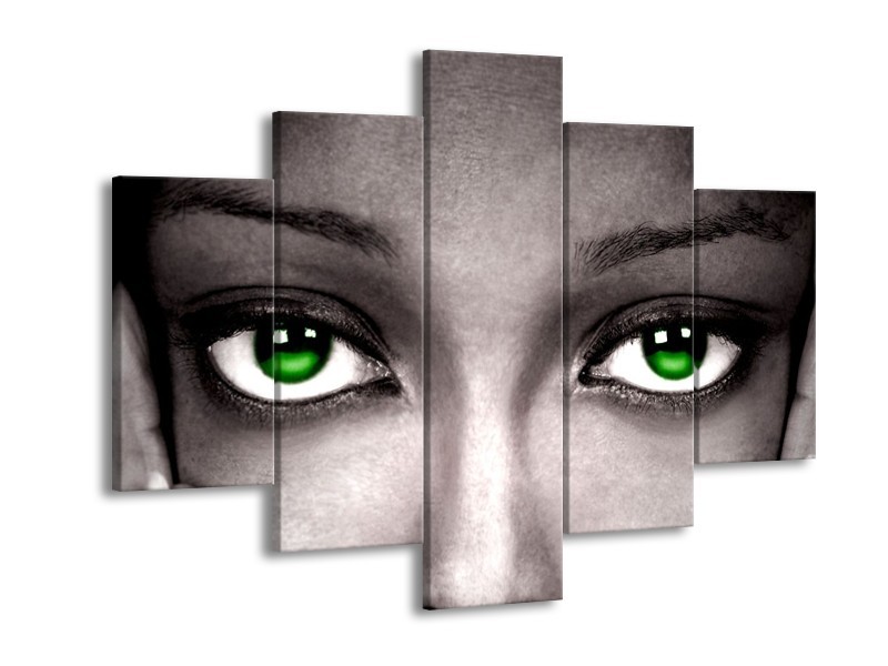 Canvas schilderij Gezicht | Zwart, Wit, Groen | 150x105cm 5Luik