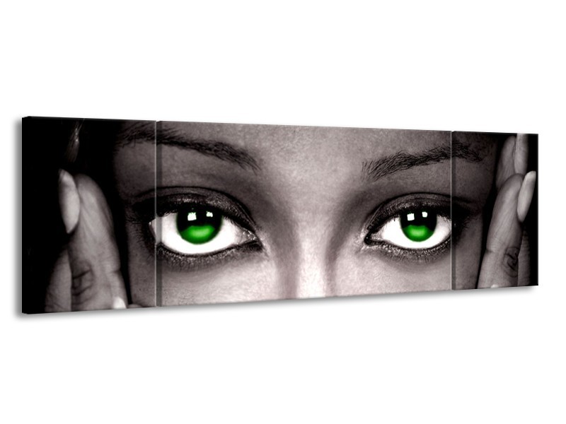 Canvas schilderij Gezicht | Zwart, Wit, Groen | 170x50cm 3Luik