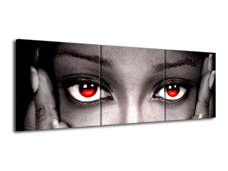 Canvas schilderij Gezicht | Zwart, Wit, Rood | 120x40cm 3Luik