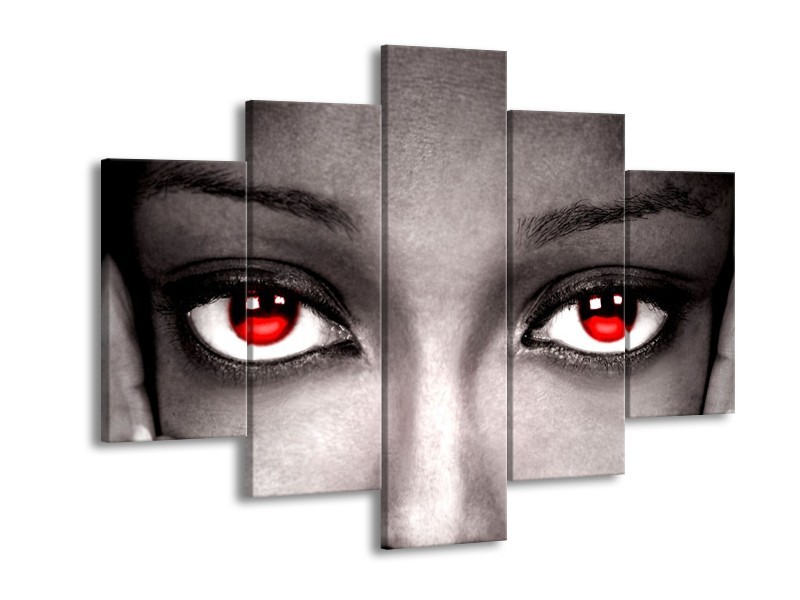 Canvas schilderij Gezicht | Zwart, Wit, Rood | 150x105cm 5Luik