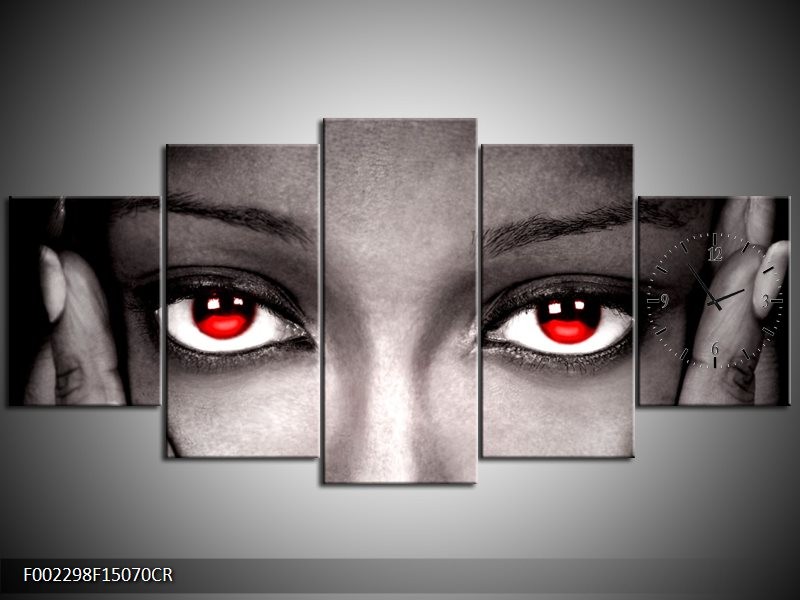 Klok schilderij Gezicht | Zwart, Wit, Rood | 150x70cm 5Luik