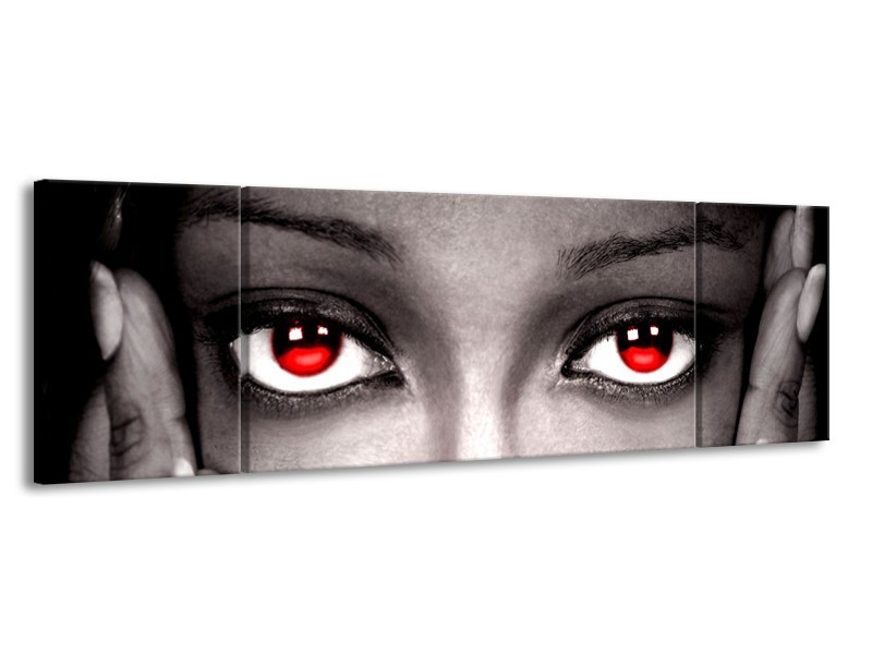 Canvas schilderij Gezicht | Zwart, Wit, Rood | 170x50cm 3Luik