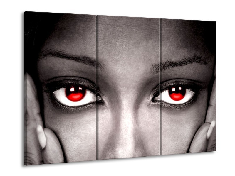 Canvas schilderij Gezicht | Zwart, Wit, Rood | 90x60cm 3Luik