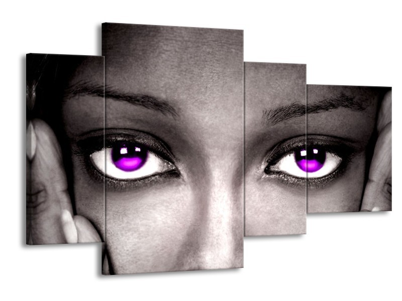 Canvas schilderij Gezicht | Zwart, Wit, Paars | 120x75cm 4Luik